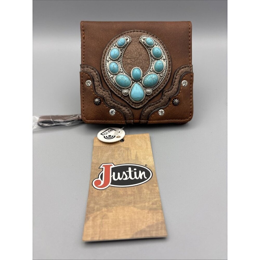 Justin Boots NAJA CONCHO WALLET & EARRINGS Womens Faux Leather Western